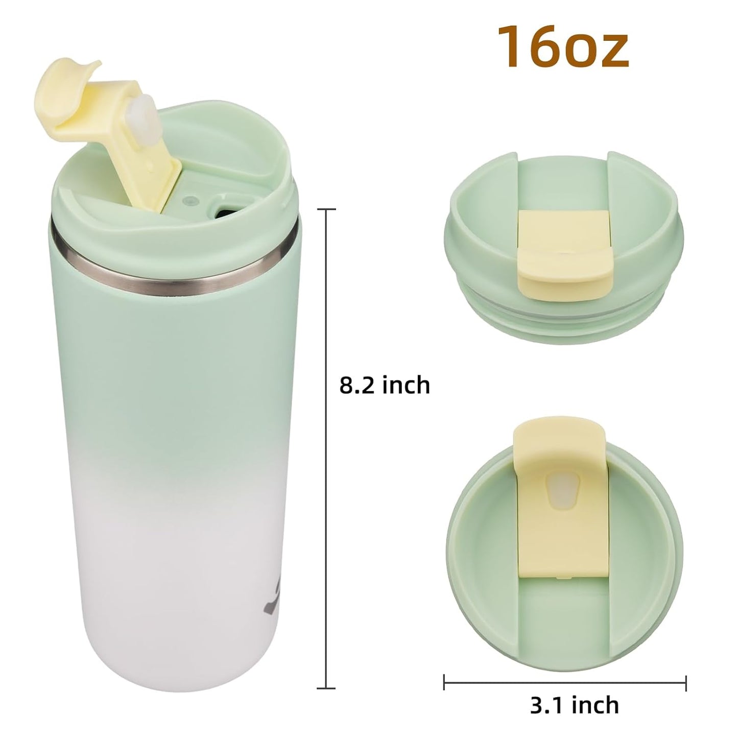 Tumbler with Lid, 16 oz Travel Coffee Mug Double Wall Vacuum Stainless Steel Thermal Metal Cup Insulated Water Bottle,GreenWhite