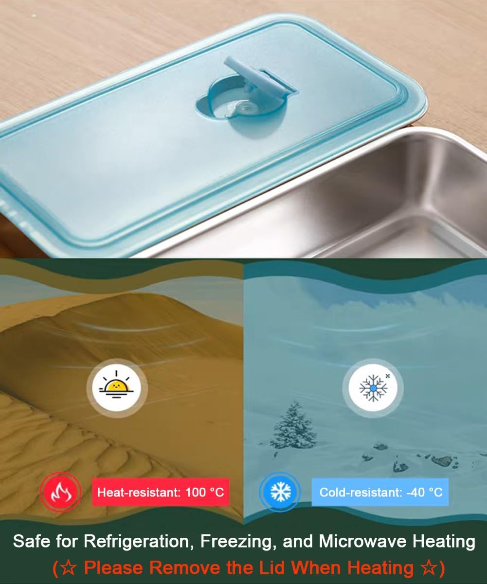 3 Pack Stainless Steel Snack Containers with Lids, Leak Proof Easy Open Snack Box Container for Adults, Reusable Food Storage Containers with 2 Compartment for Travel, Camping, Work, Outdoor