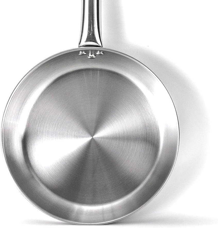 HOMICHEF 9.5 Inch Nickel Free Stainless Steel Saute Pan Induction Oven Safe - Premium Mirror Polished Stainless Steel Pan - Healthy Non Toxic Fry Pans
