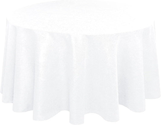 Hiasan Round Linen Tablecloth 120 Inch - Wrinkle and Stain Resistant Washable Polyester Fabric Table Cloth for Dining Room Kitchen Party, White