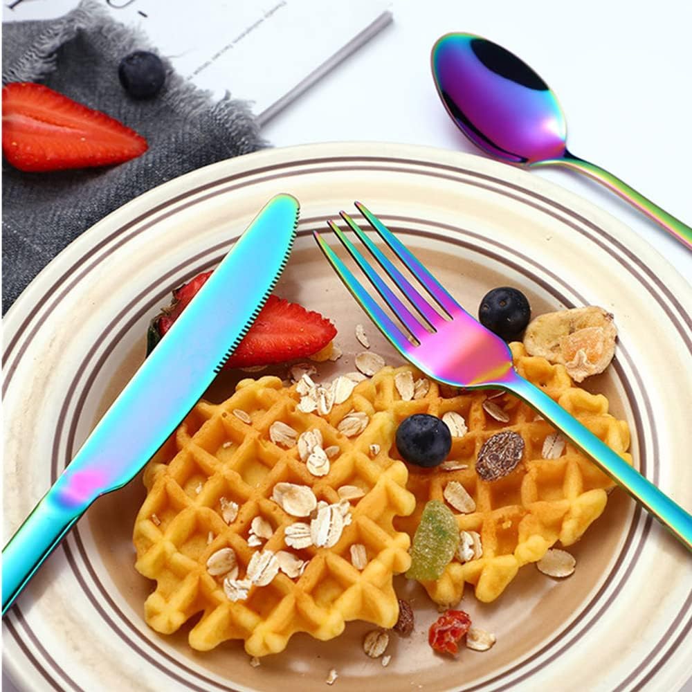 Rainbow Silverware Set for 12 Colored Flatware 60 Pieces Stainless Steel Cutlery Colorful Spoon Fork Knife Kitchen Utensils Restaurant Festival Parties Everyday Use