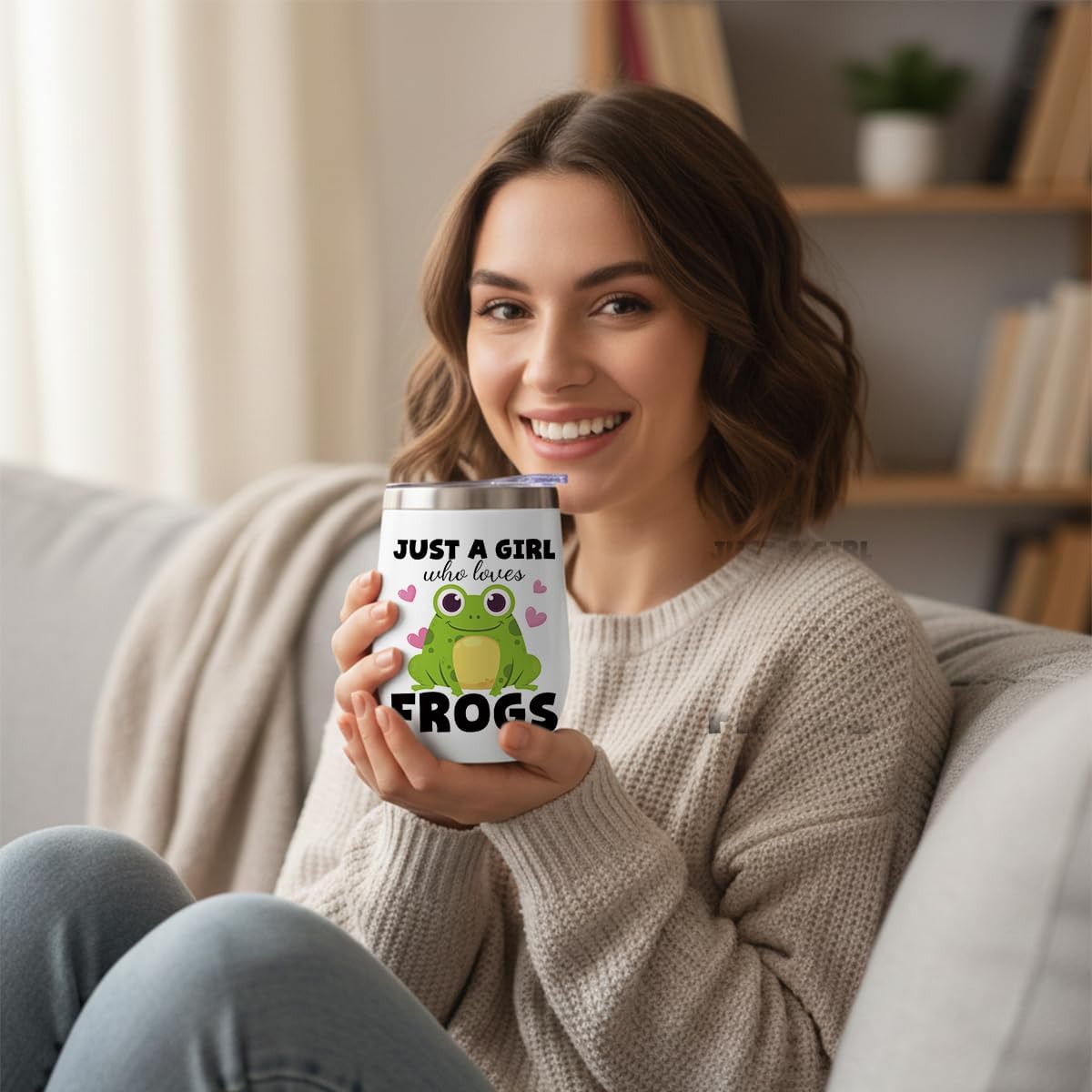 Cute Funny 12 oz Tumbler, Wine Tumbler Insulated Wine Glass with Lid, Frog Gifts for Girls Women Sister Daughter Animal Lovers, Frog Supplies Accessories Friendship Appreciation Christmas Birthday