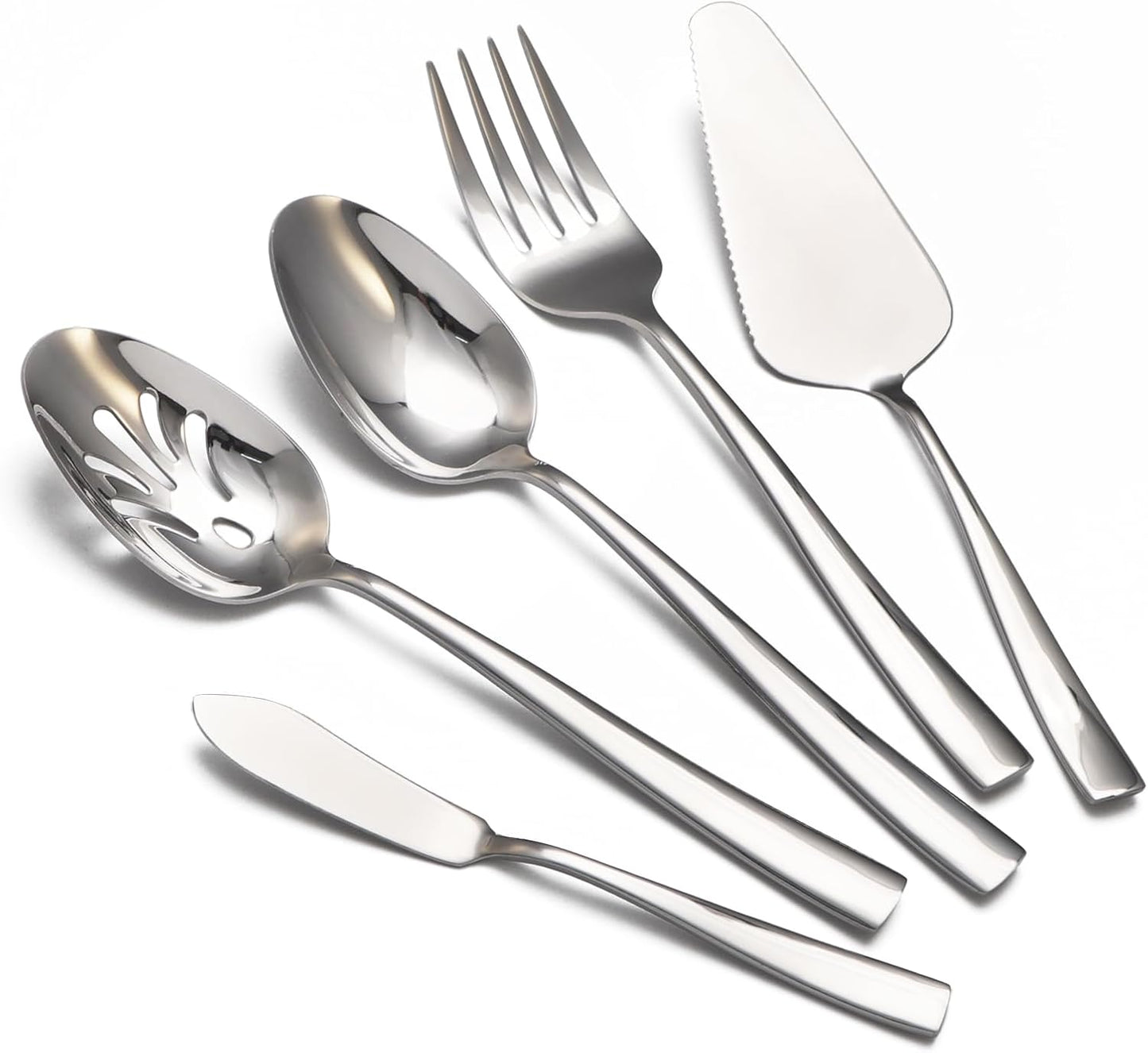 Large Hostess Serving Utensils Set, Stainless Steel Heavy Duty Serving spoons, Slotted Spoons, Serving Fork, Cake Server, Butter Knife, Dishwasher Safe (Silver)