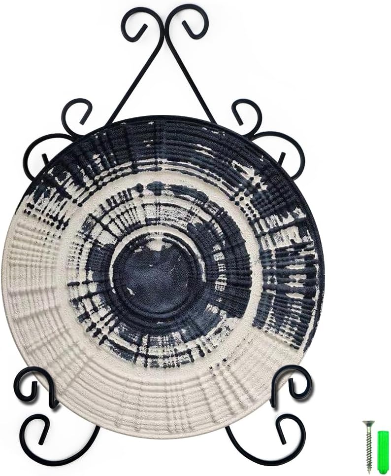 YY YEARCHY Plate Stand Holder for Wall Hanging Display Rack Art Hanger Metal Easel Photo Holder Books Bowls Platters (Black, 6 inches/9.84" x 6.3" x1.2")