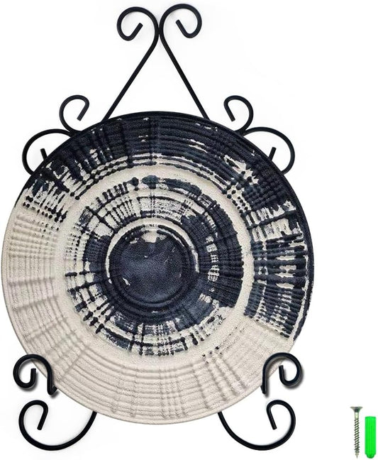 YY YEARCHY Plate Stand Holder for Wall Hanging Display Rack Art Hanger Metal Easel Photo Holder Books Bowls Platters (Black, 6 inches/9.84" x 6.3" x1.2")