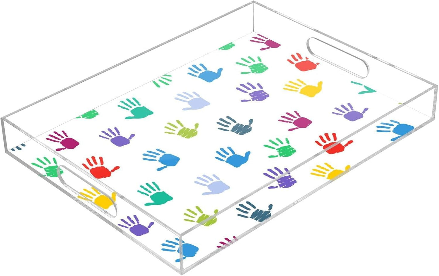 Acrylic Serving Tray with Handles Spill Proof Kitchen Storage Tray Clear Decorative Tray Makeup Drawer Organizer Storage Tray for Bathroom Living Room Ottoman 15.7x11.8Inches