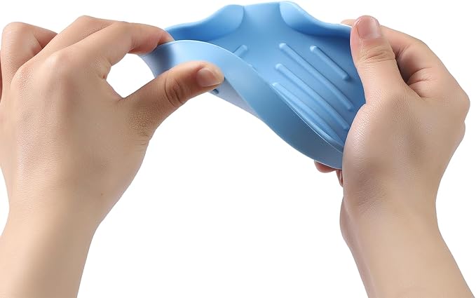 Silicone Bathroom Soap Dishes with Drain Spout-Bathroom and Kitchen Sink Organizer,Sponge Holder,Dish Soap Tray,Perfect for Dispenser,Scrubber,Bottle on Sink or Counter-Light Blue 4.9"×3.2"