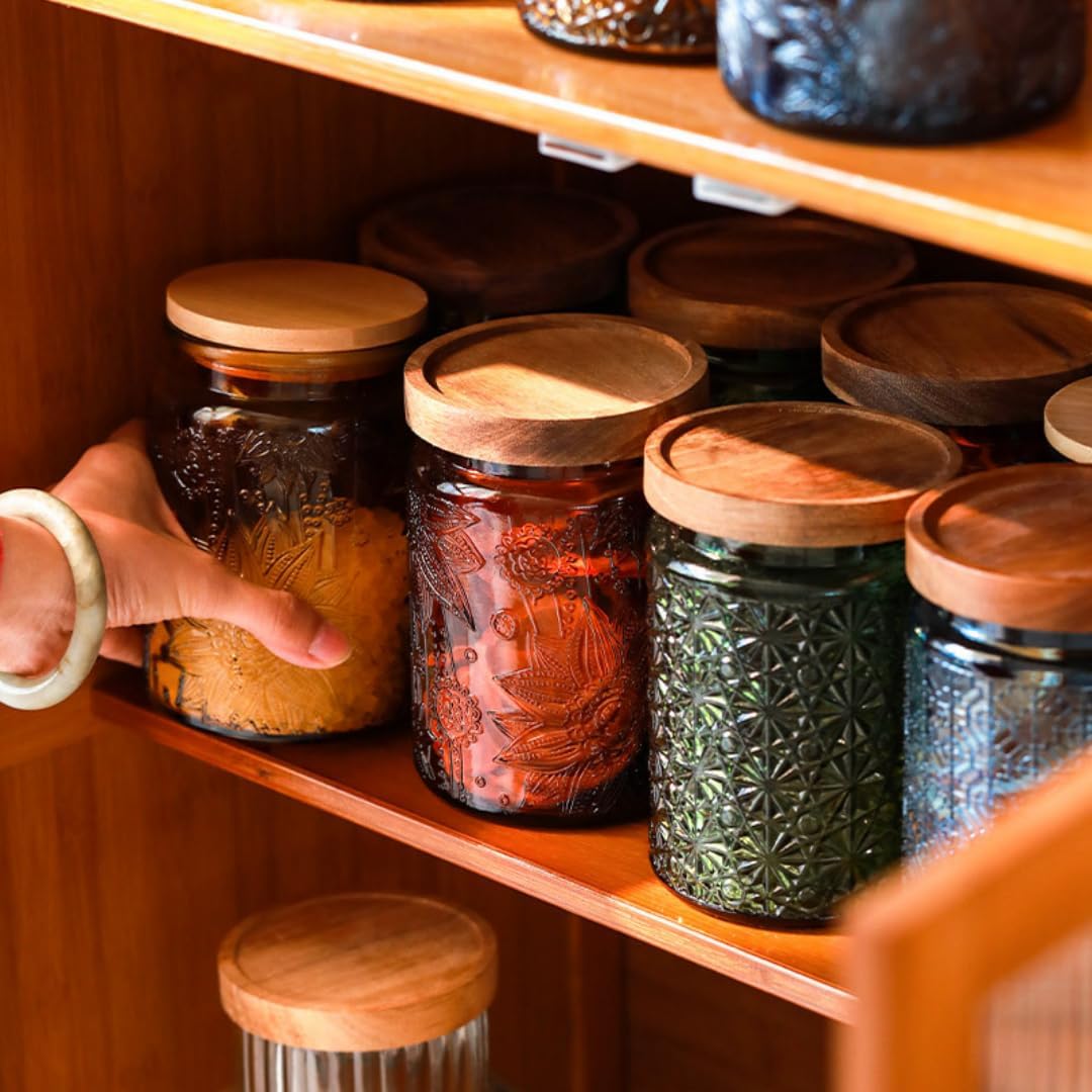 ANSQU Set of 2 Vintage Glass Kitchen Storage Jars, 23.7 FL OZ Gass Jar with Airtight Lid, Vintage Mason Jars for Home Kitchen Coffee Tea Sugar Cookie Candy Jars (Yellow, 2 Pack)