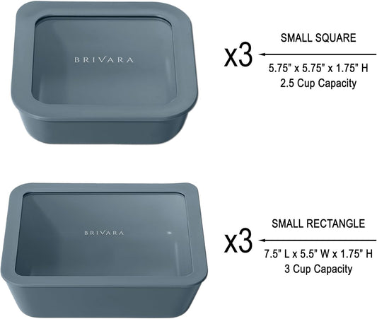 Ceramic Coated Glass Food Storage Container | No PTFE, PFOA, PFAS, and BPA | Reusable Non Toxic Meal Prep Container with Glass Lid | Easy To Store | 6 Piece Food Prep [Dusk]