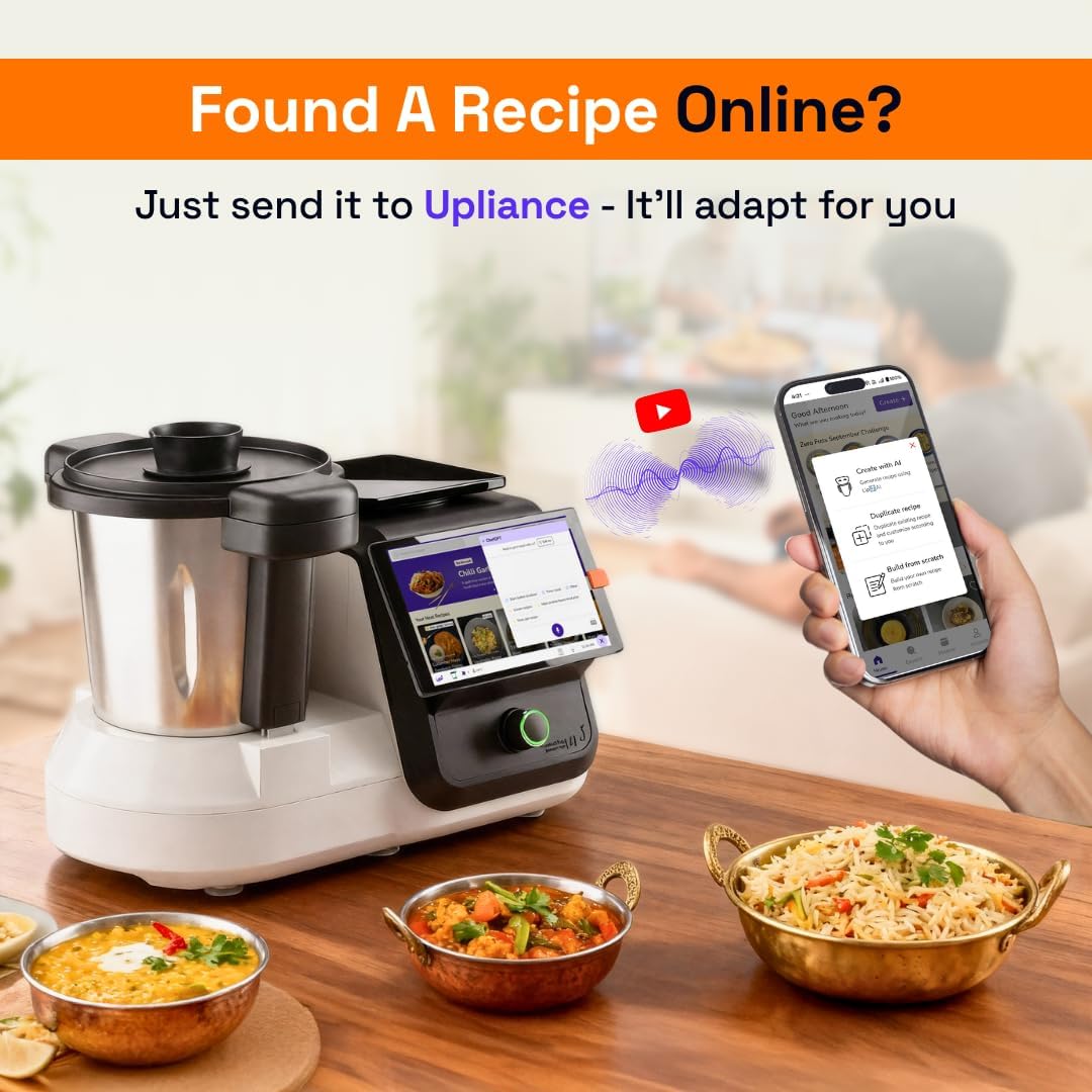 upliance Smart Cooking Companion | Cooks 750+ Recipes: Pav Bhaji, Pasta, Soup, Kadhai Paneer & More | 10 Preparation Modes | AI-Powered | Built-In Weighing Scale | Phone App | WiFi