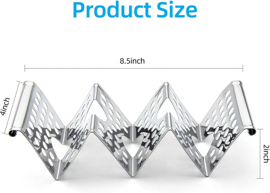 Taco Holders Set of 4, Taco Stand, Stainless Steel Taco Holder, Each Can Hold 3 Tortillas, with Easy-Access Handle, Fits Microwave, Air Fryer and Oven