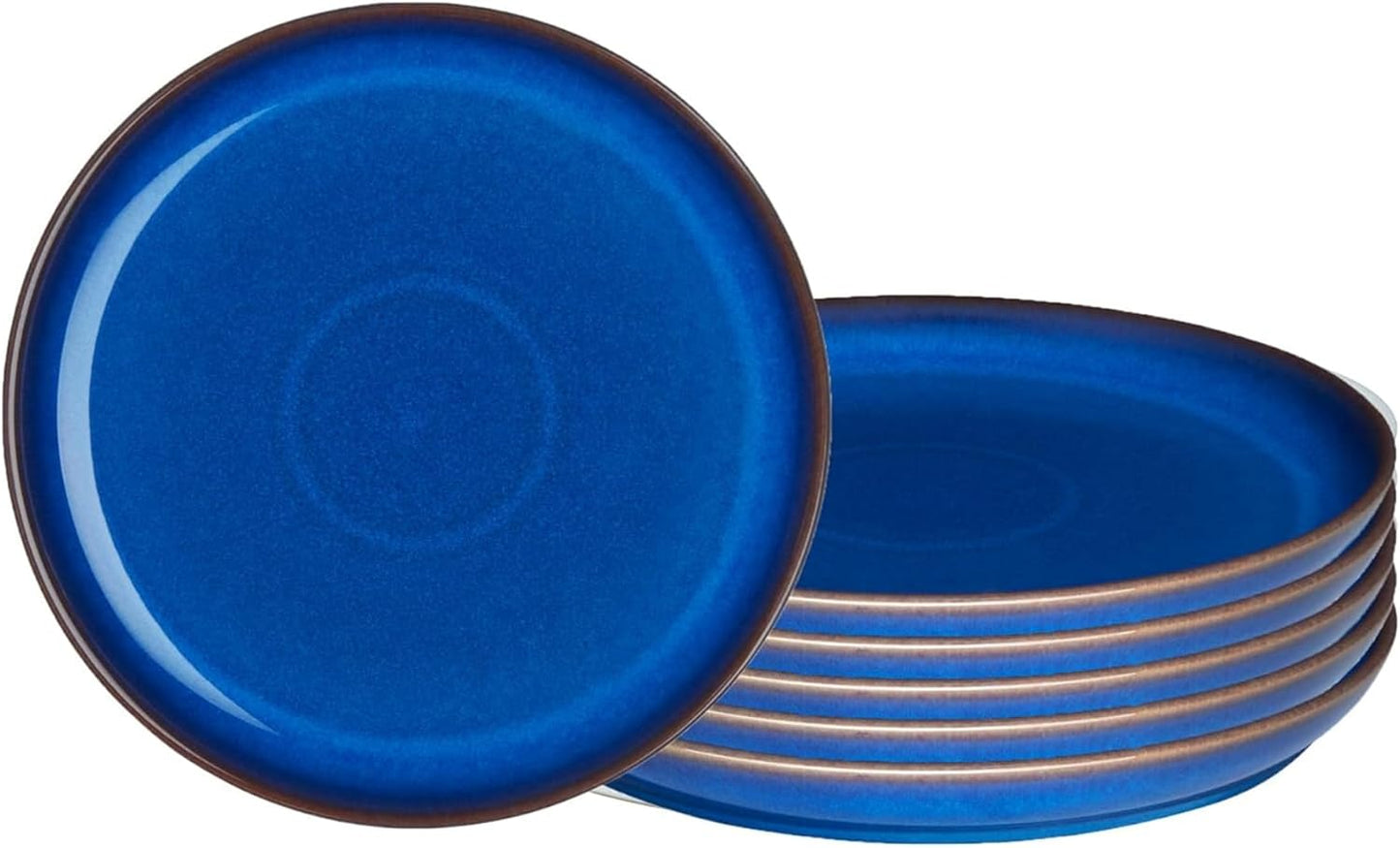 Denby - Imperial Blue Coupe Salad Plates Set of 6 - Dishwasher Microwave Oven Safe - Scratch Chip Resistant Medium Lunch, Appetizer, Dessert Plates - 8.25 Inch Ceramic Stoneware Dinnerware Set