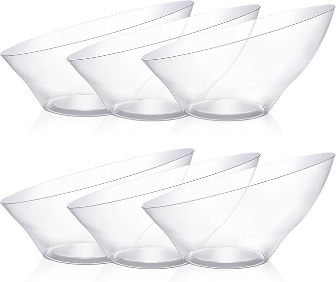 Goodluck 20 Pack Clear Plastic Serving Bowls for Party - 20 OZ Angled Disposable Serving Bowls for Wedding Party Chip, Candy, Salad & Fruit