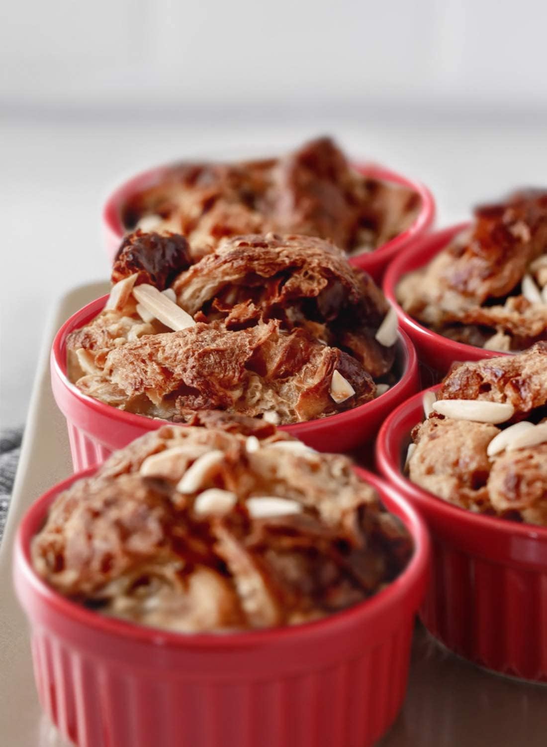 LE TAUCI Ramekins 4 OZ Oven Safe, Creme Brulee Ramekins, Pudding Custard Cups Souffle Ramiken, Dipping Sauce Dishes, Ceramic Ramekin Bowls Set of 6, True Red