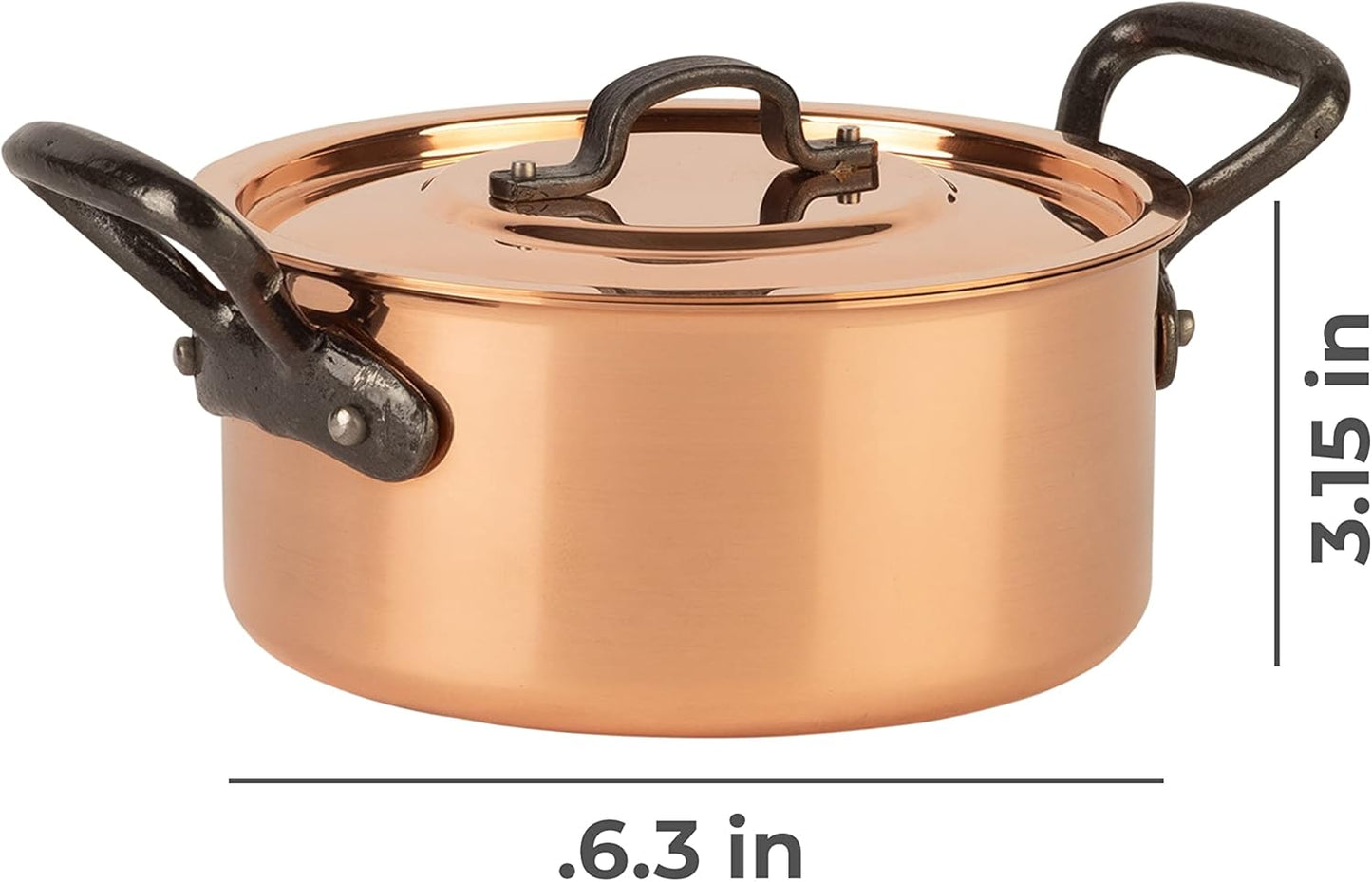 Cuisine Romefort | tinned copper pot with cast iron handles and lid | traditional stockpot made of solid copper | stewpot from France ideal for soups and stews 1.5 qt