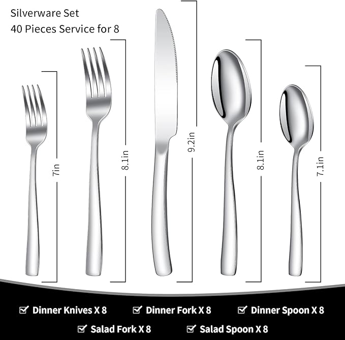 20-Piece Silverware Set, Heavy Duty Stainless Steel Flatware Set Service for 4, Modern Design Cutlery Utensil Sets, Dinner Fork Knife Spoon Eating Tableware Sets for Home, Dishwasher Safe
