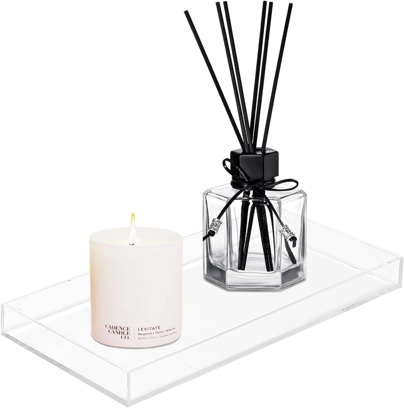 ROYALITA Acrylic Tray Bathroom Tray for Countertop, Guest Towel Holder Tray for Napkin Perfume Jewelry Makeup, Vanity Trays for Soap Dispenser, Aromatherapy, Cup & Candle, Clear