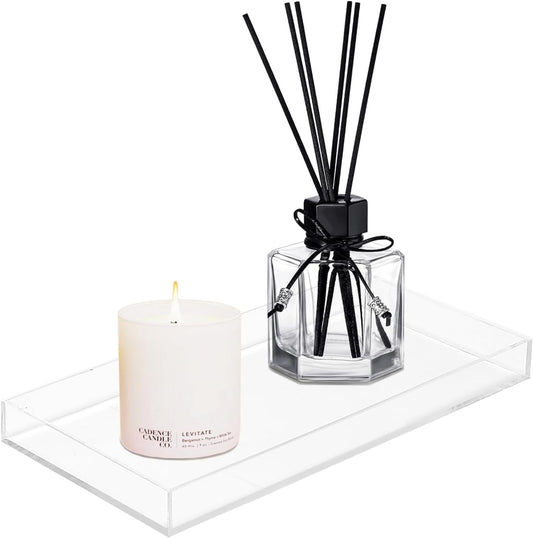 ROYALITA Acrylic Tray Bathroom Tray for Countertop, Guest Towel Holder Tray for Napkin Perfume Jewelry Makeup, Vanity Trays for Soap Dispenser, Aromatherapy, Cup & Candle, Clear