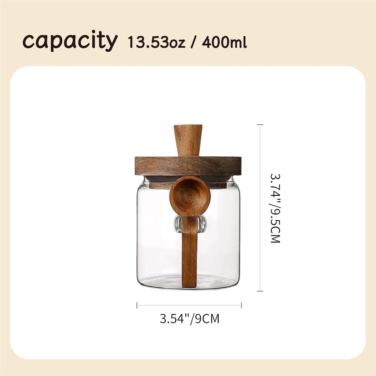 Glass Food Storage Jar with Wooden Lid and Spoon, Airtight Container for Cereals, Cookies, Snacks, Kitchen Canister Set (Small(400ml/13.5oz))