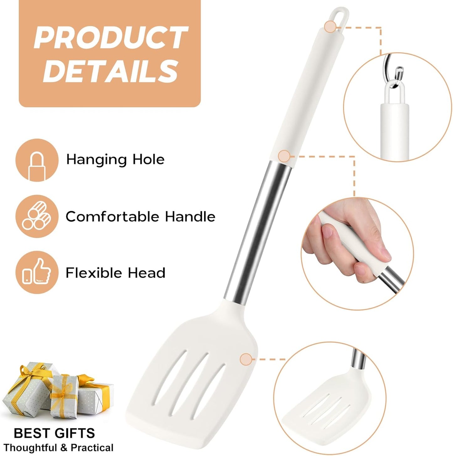 Onader Silicone Kitchen Utensils Set, 15pcs White Silicone Cooking Utensils Set with Holder, Includes Heat Resistant Spatula Turner Spoon Whisk Tong