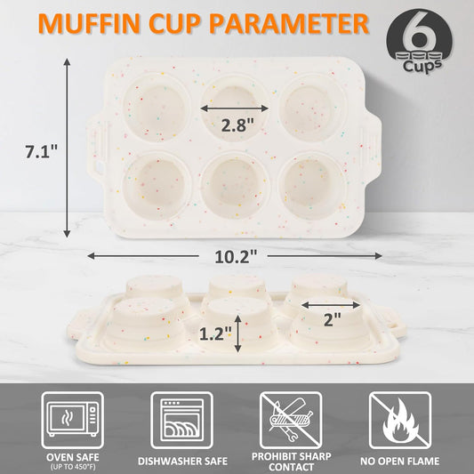 Silicone Muffin Pan for Baking, Collapsible Muffin Pan with Metal Reinforced Frame, Non-stick Silicone Molds for Baking, BPA Free & Oven Safe Cupcake Pan, Regular Size 6 CUP Non-Toxic (2 Pack)