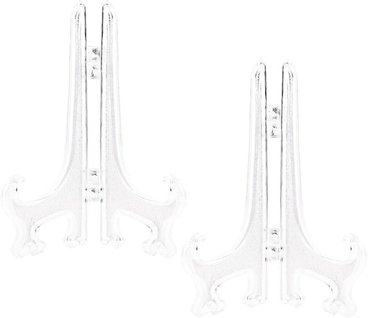 7 Inch Clear Acrylic Easel Stands 2pcs Plate Display Holders for Framed Photos Cookbook Recipes Table Numbers Office Desk Decor Small Foldable Stand