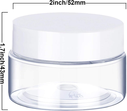 6 Pack 2 oz Plastic Pot Jars Round Clear Leak Proof Plastic Cosmetic Container Jars with White Lids for Travel Storage Make Up, Eye Shadow, Nails, Powder, Paint, Jewelry(2 oz)