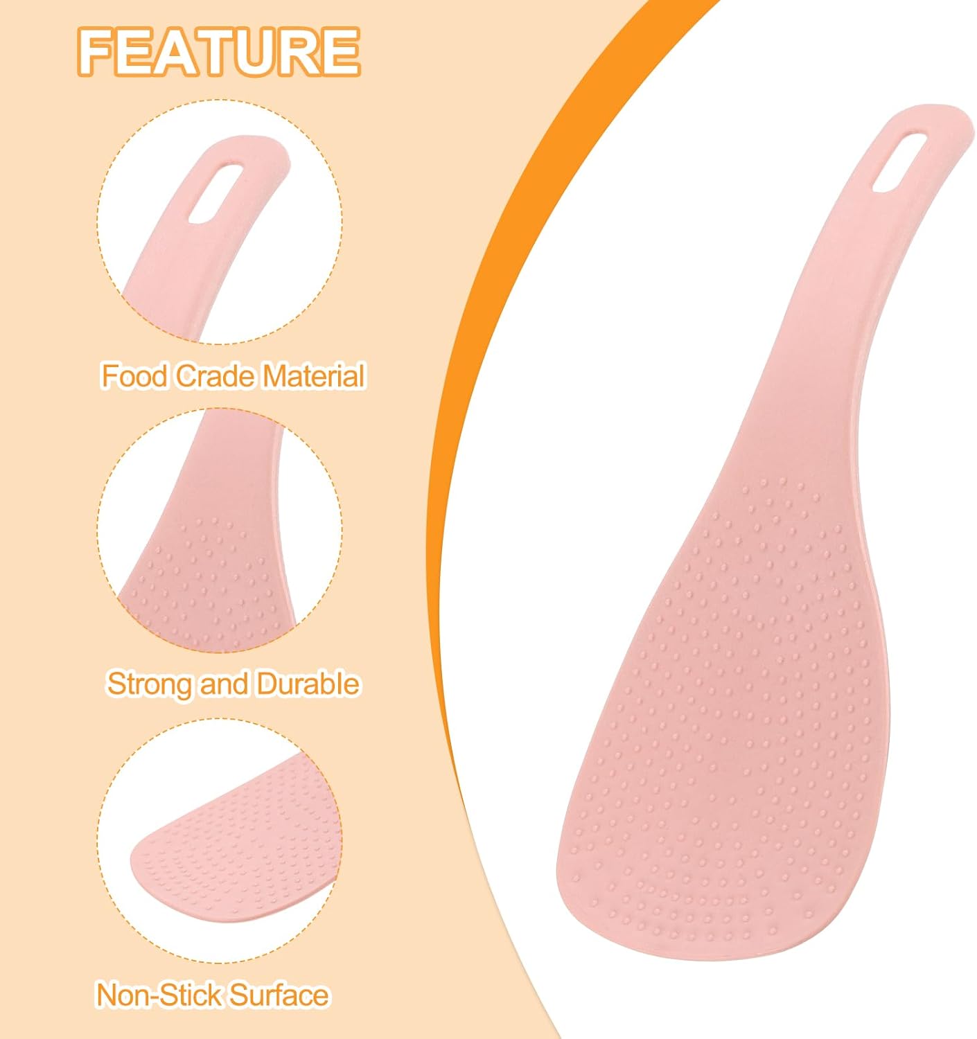 uxcell 4pcs Plastic Rice Paddle Non-Stick Rice Spoon Stand-up Rice Spatula Kitchen Utensils for Home Restaurant Hotel, Beige/Green/Blue/Pink