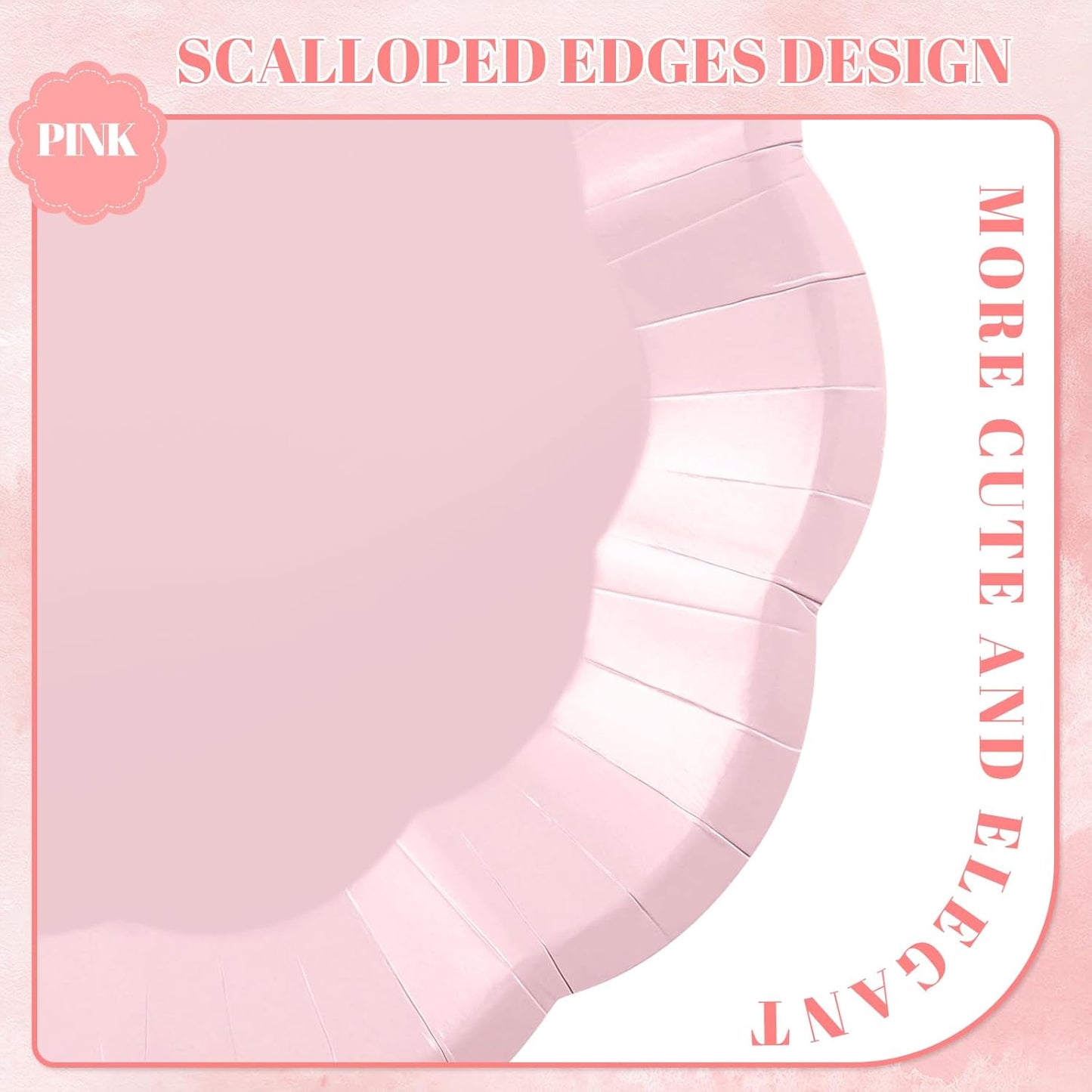30pcs Light Pink Paper Plates, 7inch Scalloped Pink Dessert Cake Plates Disposable Pinks Birthday Supplies Small Party Plate for Weeding, Birthday, Baby Shower