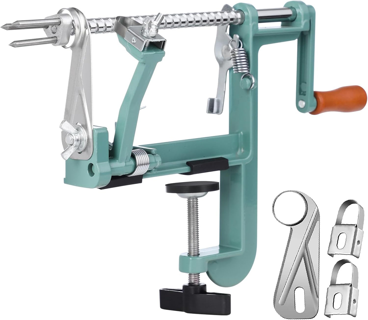 Apple Peeler Corer, Long lasting Chrome Cast Magnesium Alloy Apple Peeler Slicer Corer with Stainless Steel Blades and Powerful Clamp Base for Apples and Potato(DeepGreen)