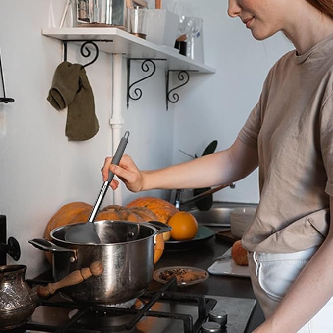 Kitchen Utensils Set-Silicone Cooking Utensils-32pcs Non-Stick Silicone Cooking Kitchen Utensils Spatula Set with Holder-Best Kitchen Cookware with Stainless Steel Handle (Grey)