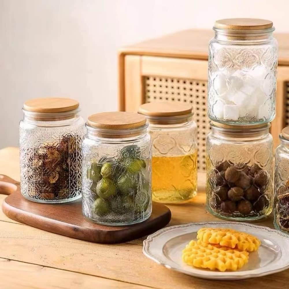 Set of 2 Vintage Glass Jars, 23.7 FL OZ Candy Jars with Lids, Sugar Container Mason Jars for Home Kitchen Pantry, Cute Jar (Daisy & Sunflower)