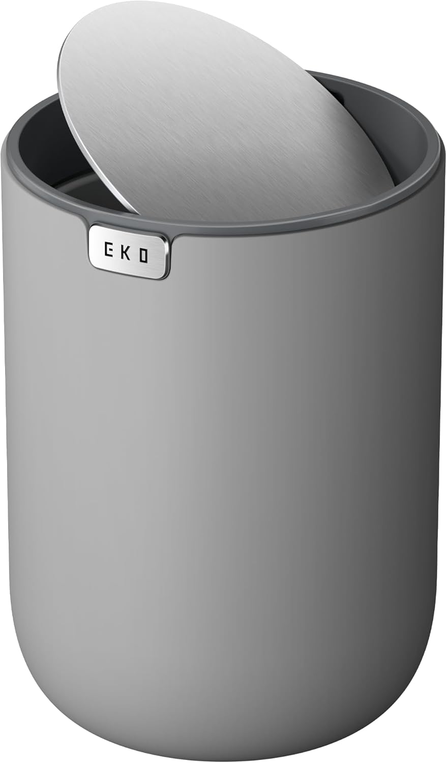 EKO Fandy 0.58 Gal/2.2L Mini Trash Can with Lid, Swing-Top Desktop Trash Can for Bathroom, Countertop, Vanity, Desk or Office, Small Garbage Bin (Grey)