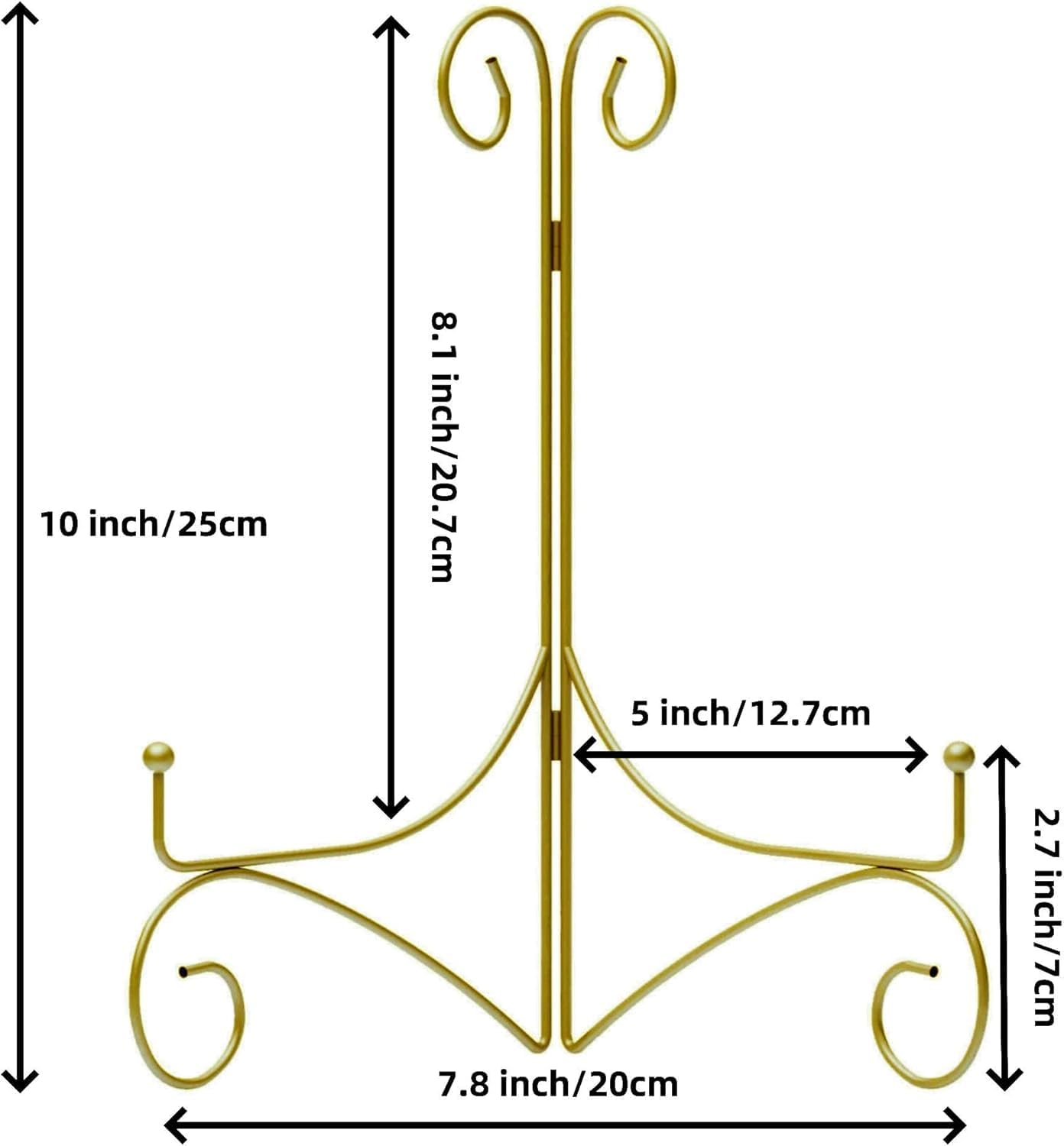SVENJBB Gold Iron Plate Stand, 10 Inch Plate Holder for Display, Small Metal Plate Display Stands for Cookbook, Picture Frame, Photo, Decorative Plates (10 Inch, 2 Pack)
