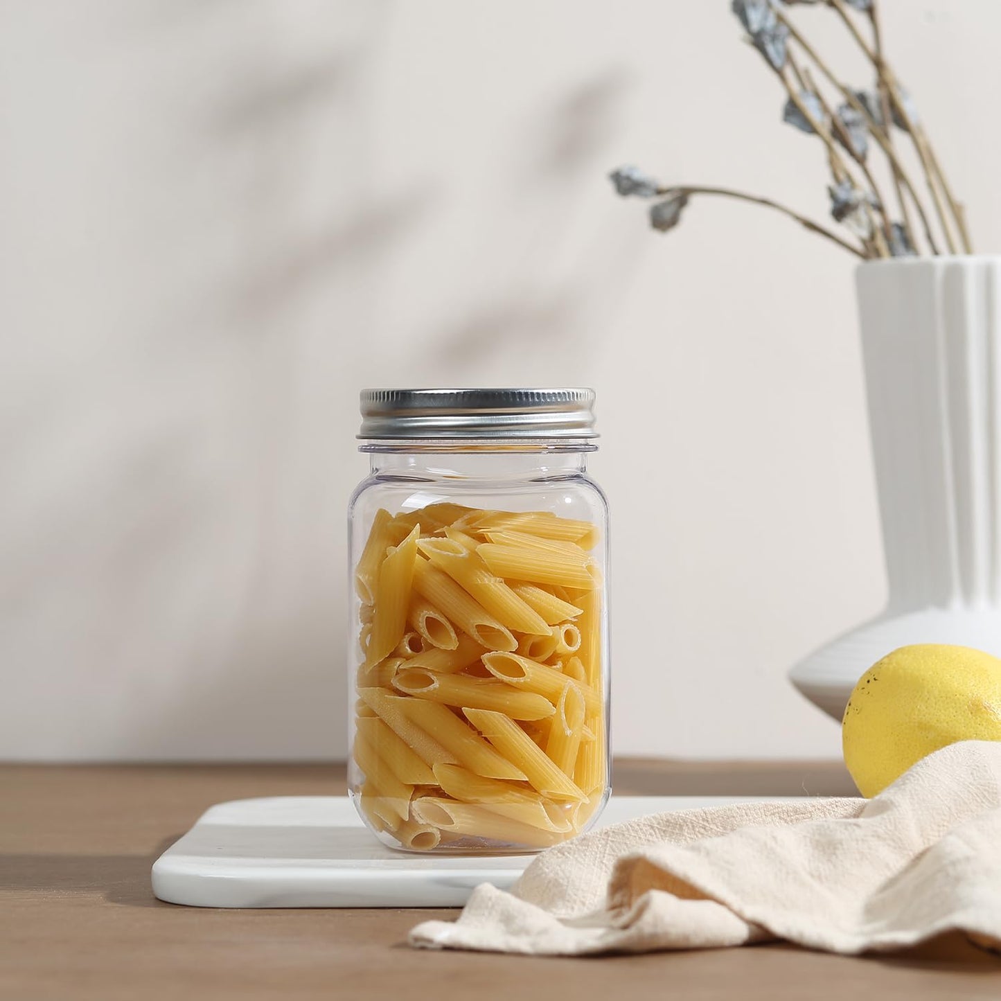 novelinks 16 oz Clear Plastic Jars with Screw-On Lids - BPA-Free Refillable Storage Containers for Slime, Food, Crafts, Kitchen & Household Use (10 Pack,Silver)