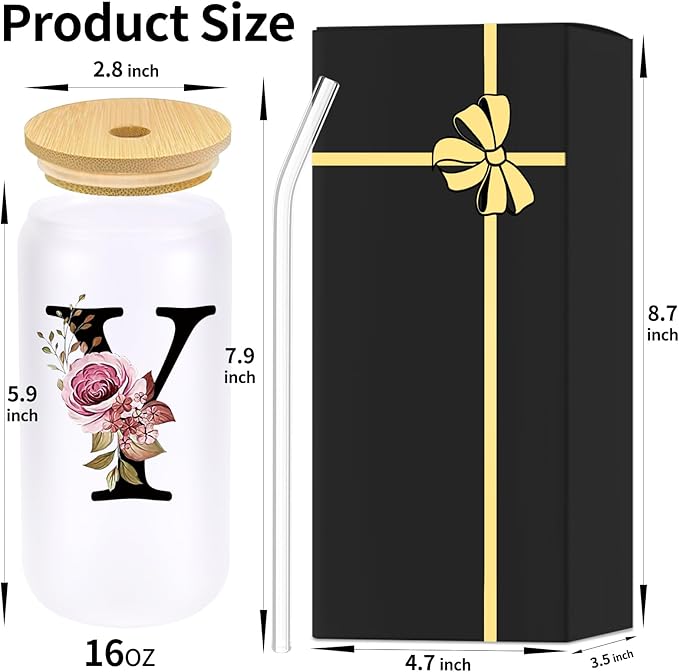 Monogrammed Glass Drinking Cup With Lid Straw Women Men Teacher Gifts Female Male Best New Appreciation Thank you Favorite Good Goodbye Retirement Friends Social Student Bestie,Y