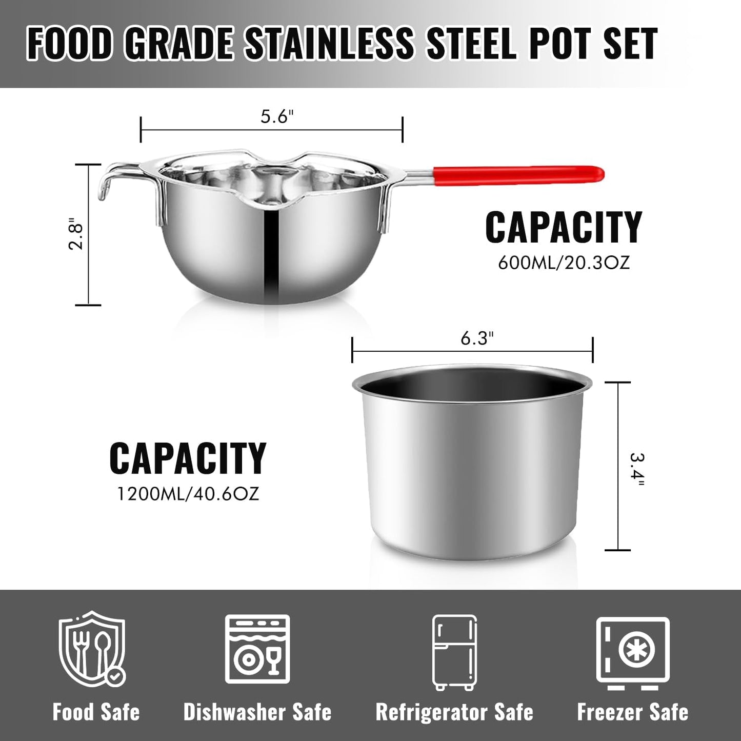 Double Boiler Pot, Stainless Steel Chocolate Melting Pot with 1000W Electric Hot Plate, Multi-Functions Portable Burners for Cooking Candy Wax Soap Candy Butter Cheese and Candle Making