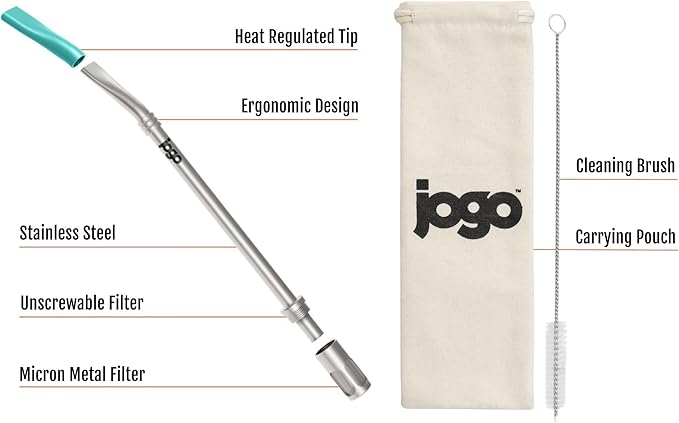 JoGo - The Original Coffee and Tea Brewing Straw - Portable Coffee Maker - Stainless Steel Single Serve Strainer - Filter Function for Hot & Cold Brew - Yerba Mate Straw for Loose Leaf Teas & Coffee