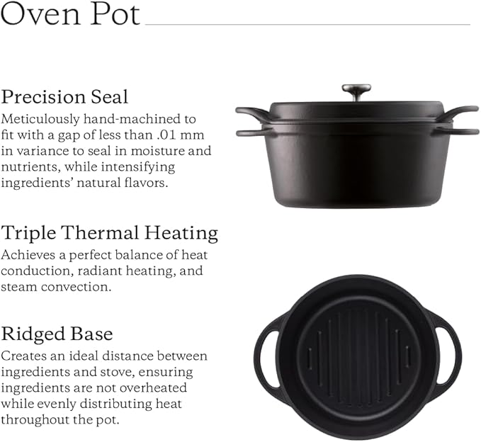 Vermicular Oven Pot | Non-Toxic Enameled Cast Iron Pot | 18cm (1.8 Qt) | Oven-safe | Induction-compatible | Dutch Oven | Made in Japan | Serves 1-2 | Matte Black