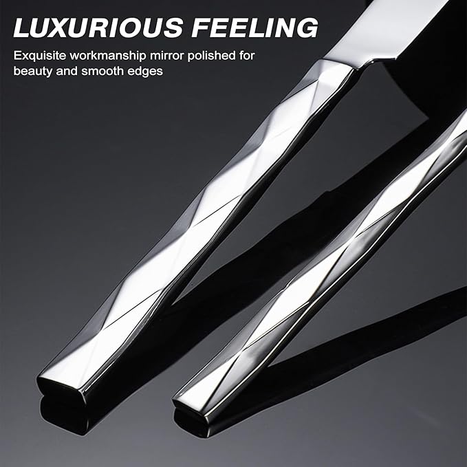 40-Piece Silverware Set, Luxury Silverware Set for 8, Stainless Steel Flatware with Diamond Cut Pattern, Mirror Polished Utensil Sets, Dishwasher Safe