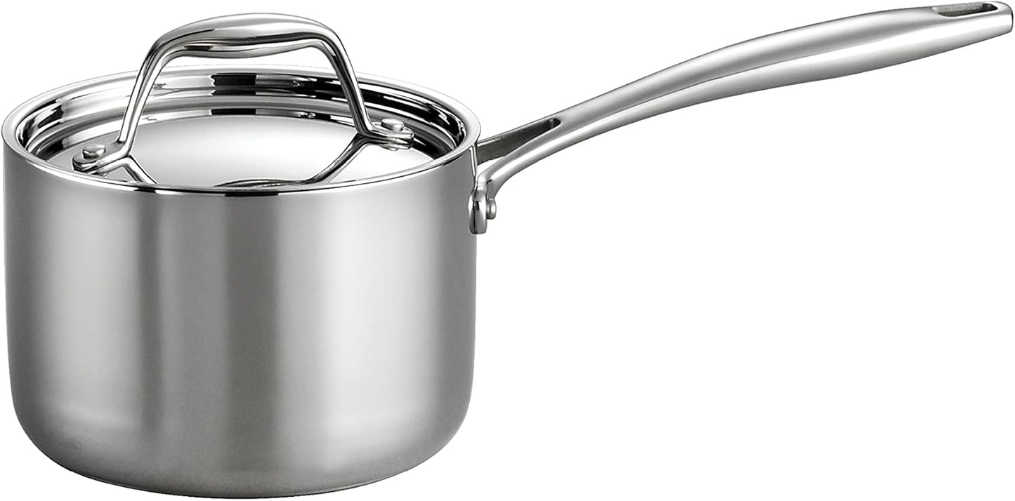 Tramontina Signature Tri-Ply Clad Stainless Steel 1.5-Quart Sauce Pan with Lid, Induction-Ready, Dishwasher-Safe, NSF-Certified, Made in Brazil