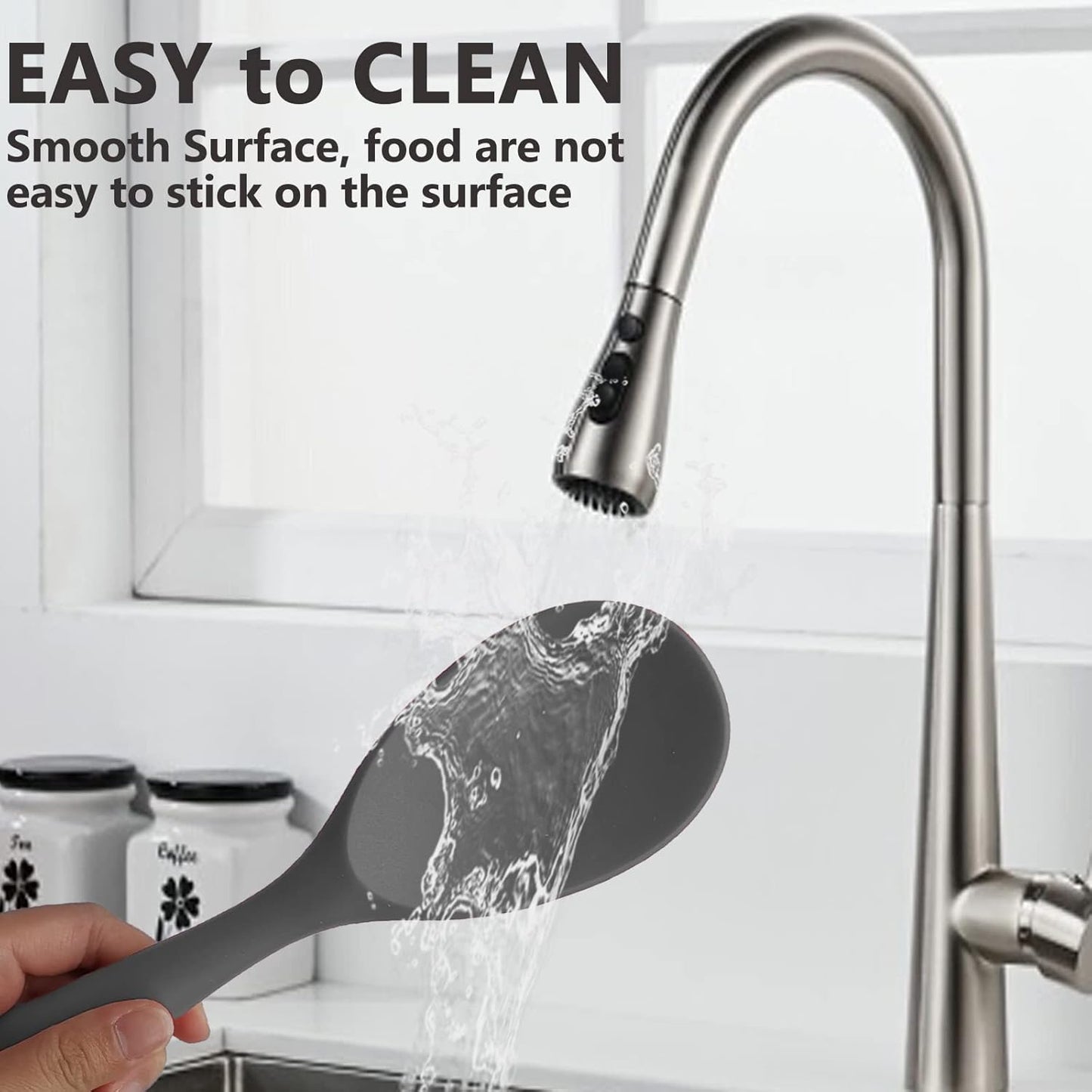 Dioycli Rice Paddle Nonstick Spatula - Heat Resistant Silicone Spoon, Kitchen Cooking Grey Scooper for Soup, Salads, Mashed Potato (2 Pcs)