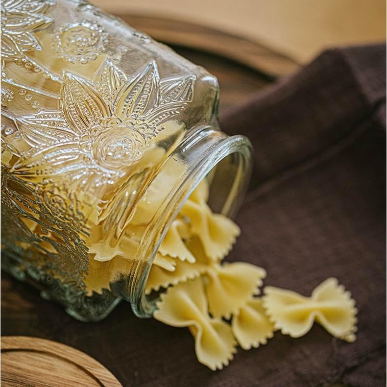 Vintage Glass Jar, 25.3oz/23.7oz Food Storage Containers, Glass Jars with Lids, Decorative Jar for Home Kitchen Coffee, Tea, Candy, Sugar Jar