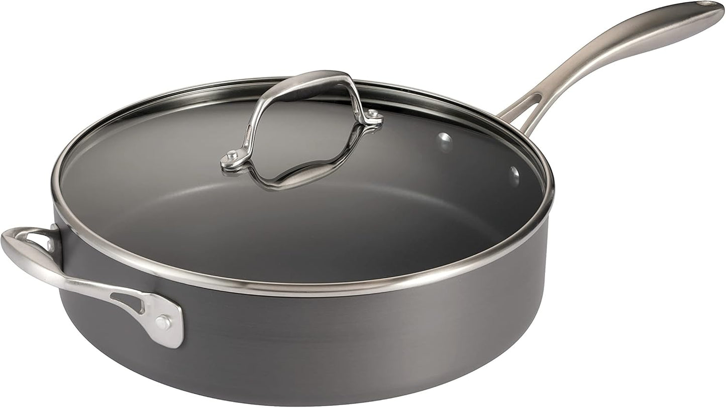 Tramontina OnyxPro Hard Anodized Non Stick 5.5-Quart Saute Pan with Glass Lid, Cooking Pan with Reinforced Nonstick Coating, Oven Safe