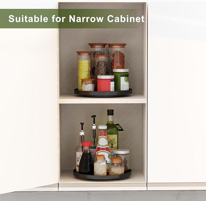 2 Pack Lazy Susan Organizer Turntable for Cabinet, Black 9 Inch Rotating Tray for Table Top, Round Non-Skid Refrigerator Lazy Susan, Kitchen Organizers and Storage for Pantry Countertop Bathroom