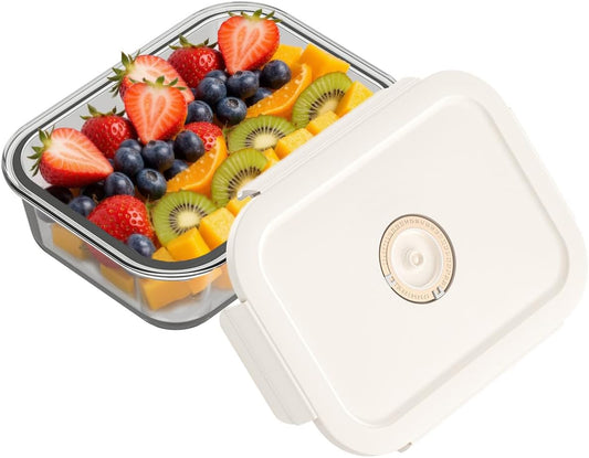 HOLDN’ STORAGE Vacuum Food Storage Container, 1480 ml Rectangular Glass Container - Keep Food Fresh Longer, BPA-Free Glass, Leak-Proof, Ideal for Meal Prep, Marinating