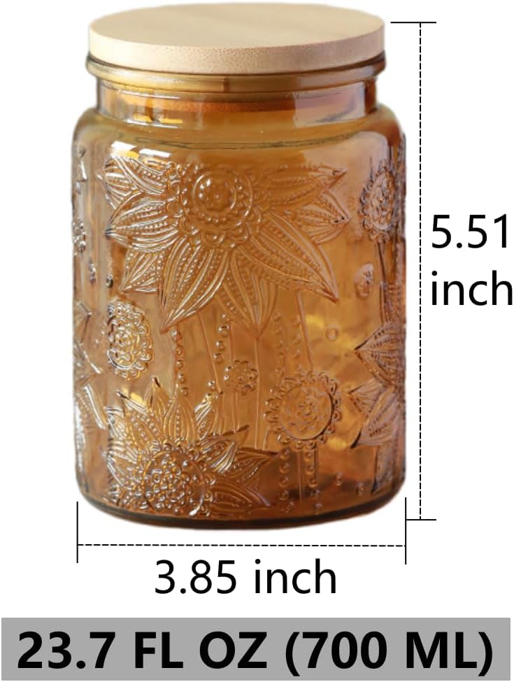 ANSQU Vintage Glass Canister, 23.7 FL OZ Glass Jar with Lid, Colored Mason Jar for Kitchen Pantry, Glass Food Storage Container for Coffee, Tea, Candy, Cookie, Sugar Container (Yellow, 1 Pack)
