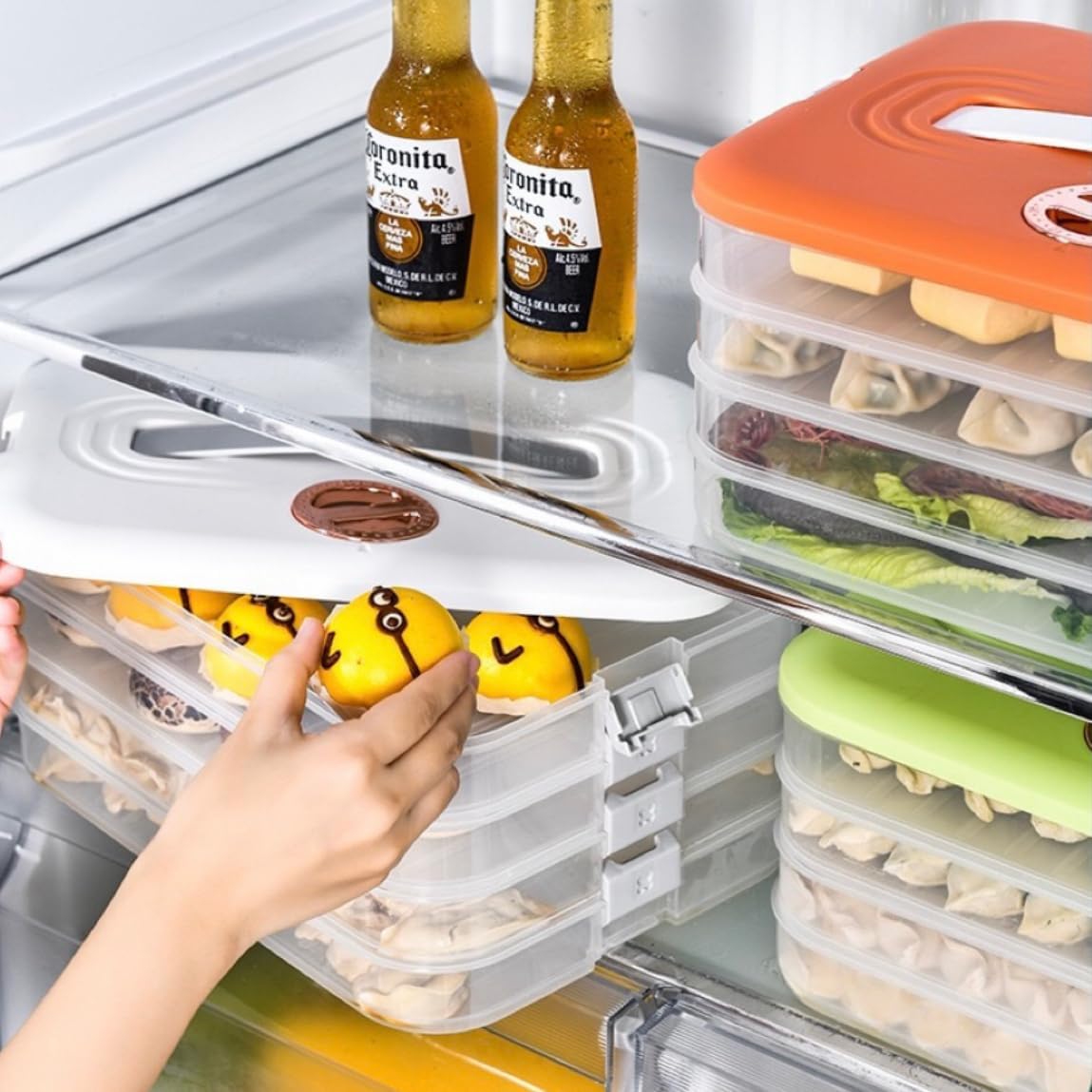 4-layer Cookie Containers,Cookie Carrier with Lid and Handle, Dumpling Box,Food Storage Containers