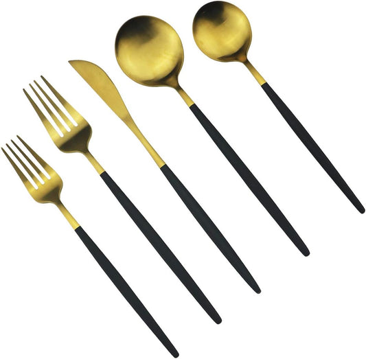 40-Pieces Silverware Set, Flatware Sets Satin Finish, 304 Stainless Steel Utensils Dishwasher Safe Service for 8, Include Dinner Knife/Fork/Spoon Dinnerware Sets (Matte Black Gold)