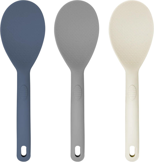3 Pcs Colorful Silicone Rice Paddle, Heat Resistant Non-Stick Rice Spoon Spatula with Comfortable Handle for Cooking and Serving Mashed Potatoes, Scrambled Eggs, Sticky Bread Pudding